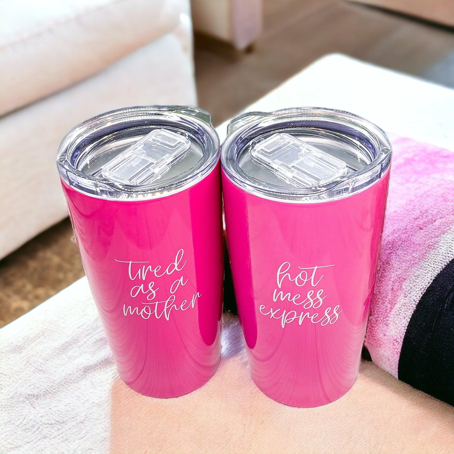 Tired as a Mother Pink Tumbler
