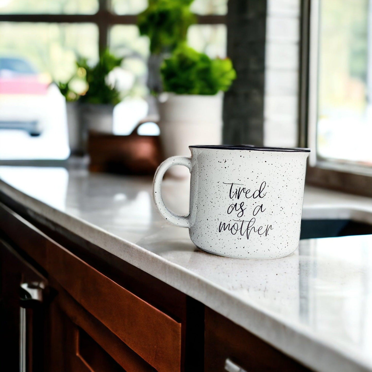 Tired as a Mother Mug Black Rim