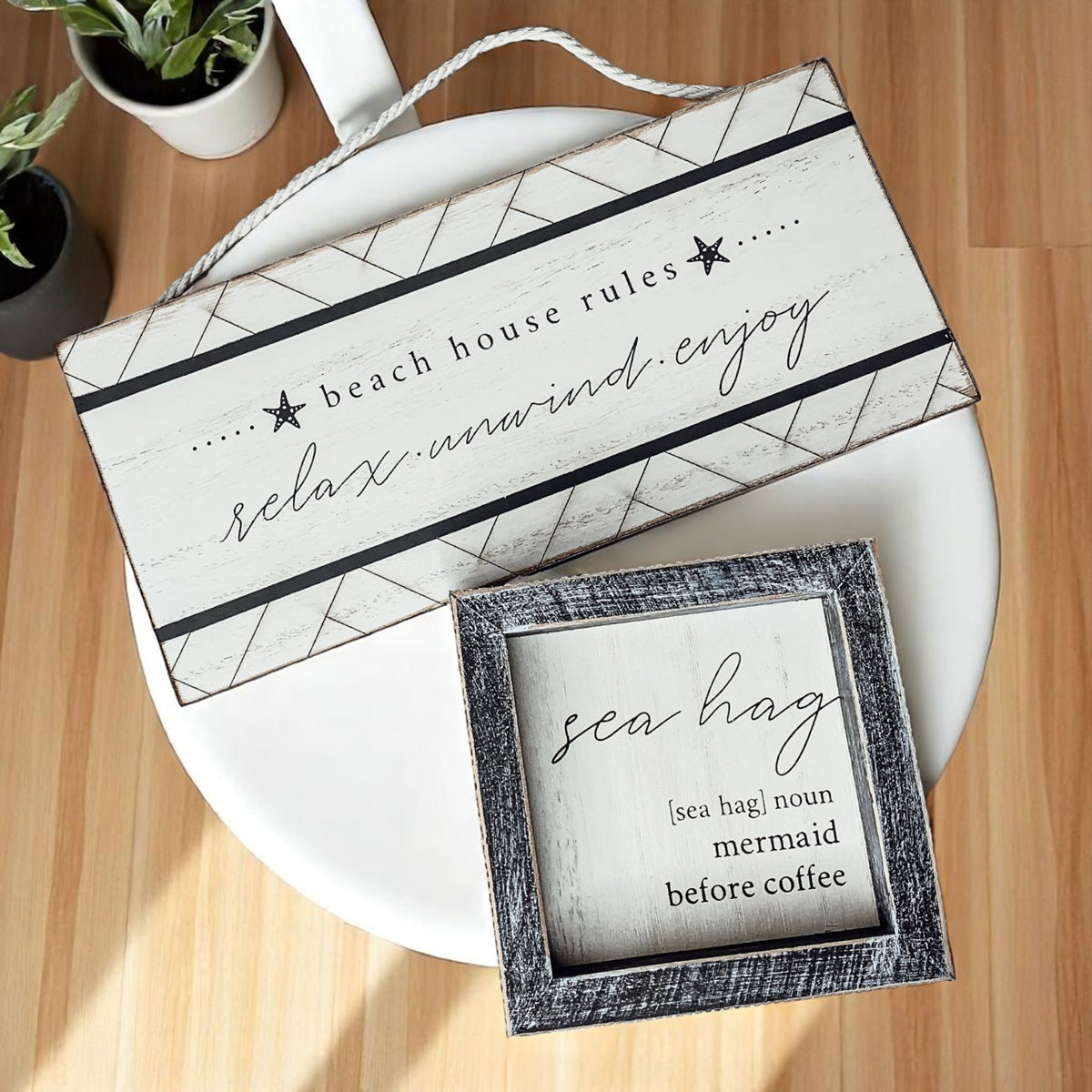Coastal kitchen decor sign with humorous sea quote