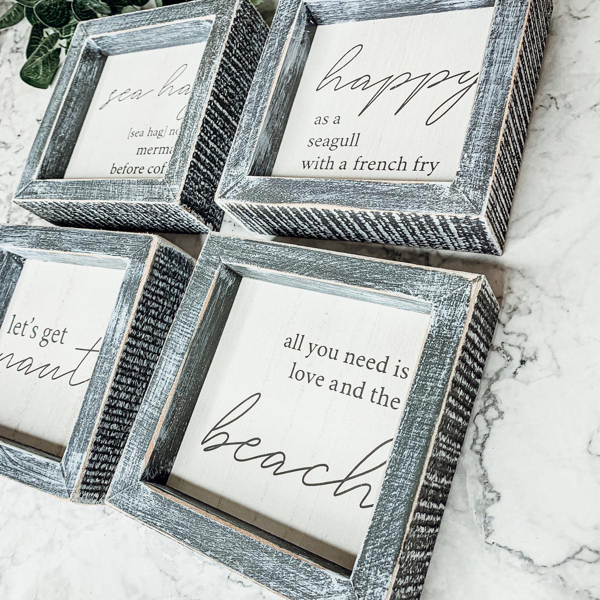 5x5 coastal definition sign in rustic gray frame with sea hag typography