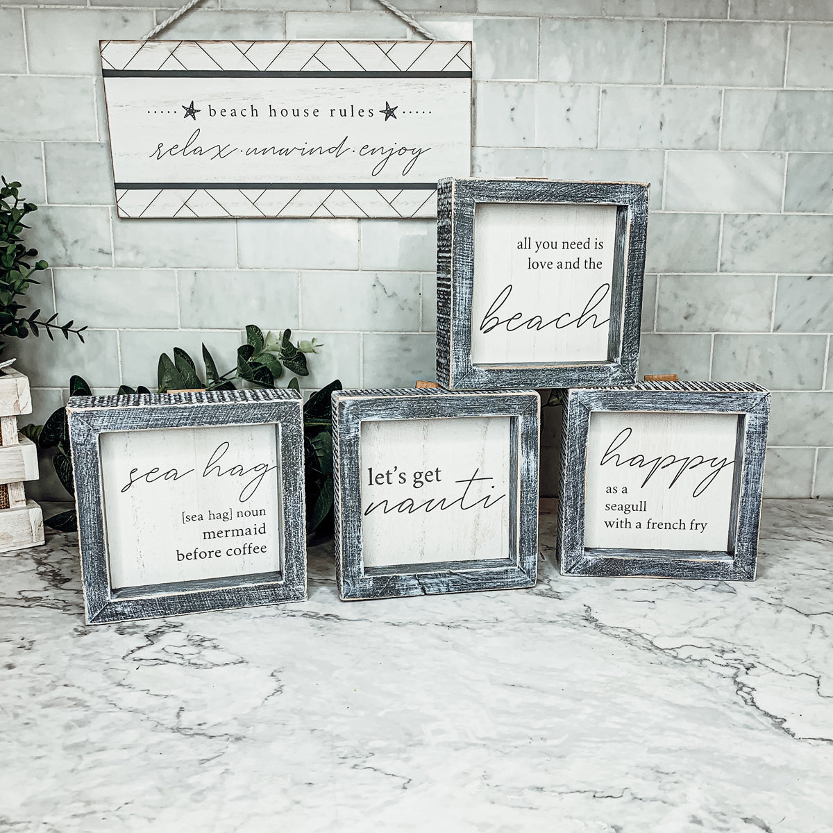 Beach house wall art with inspirational quote