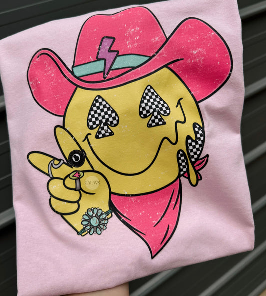 Hot Pink Checker Face Peace Sign Tee/Sweatshirt
