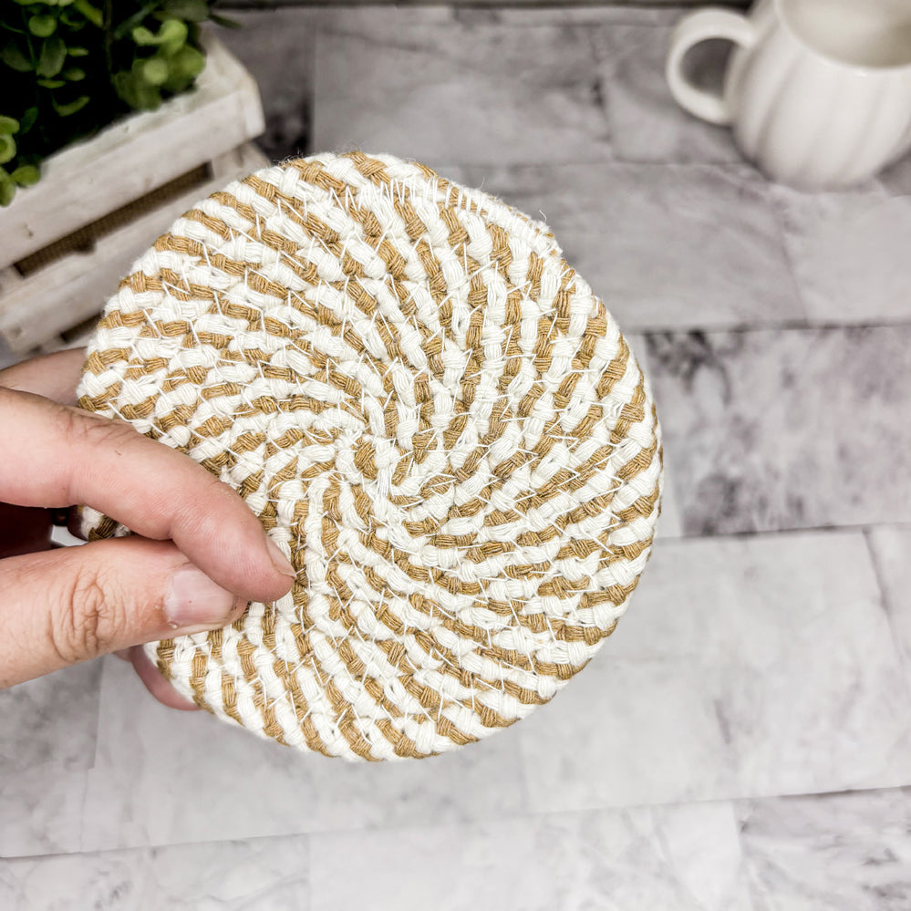 Spiral Pattern Fall Coasters in Orange and Cream
Braided Cotton Halloween Table Protection
Autumn Colors Swirl Design Coaster Set