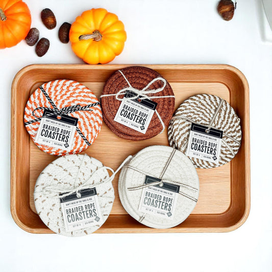 Pumpkin Spice Season Table Protection Coasters
Autumn Home Decor Cotton Braided Coaster Set
Fall Farmhouse Kitchen Spiral Coasters
