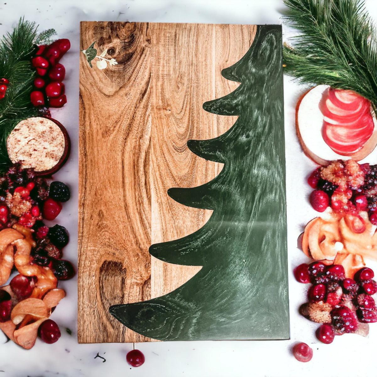 marble and wood christmas tree cutting board
christmas tree charcuterie tray