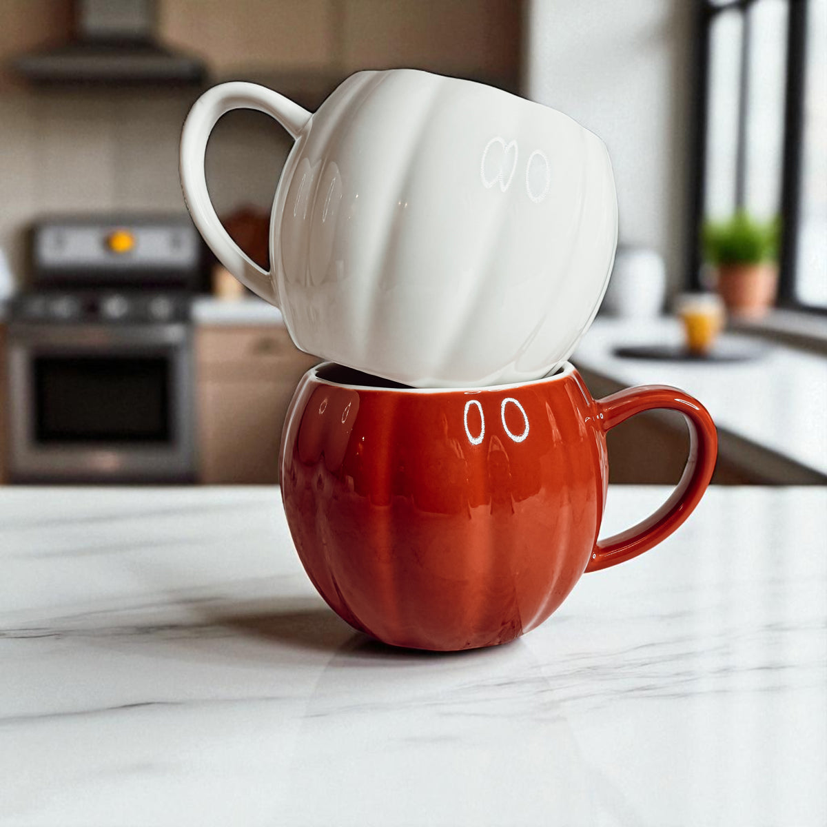 Ergonomic Handle Pumpkin Shaped Ceramic Mug