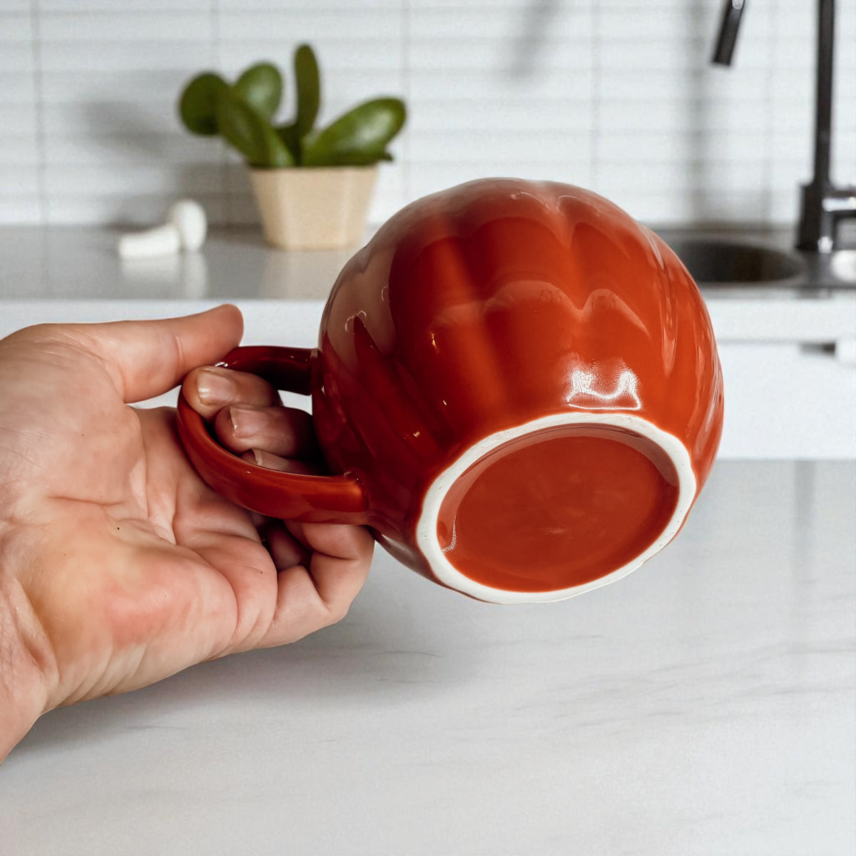 Ceramic pumpkin mugs set - white and orange fall coffee cups for Halloween decor