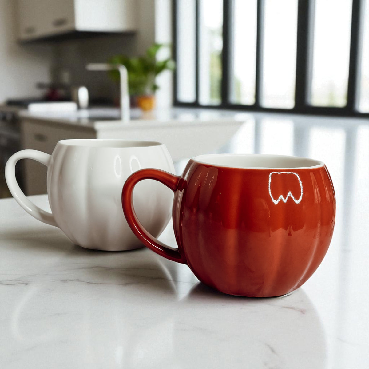 Rust Orange Ceramic Pumpkin Mug for Fall 
White Ghost Pumpkin Coffee Cup for Autumn 