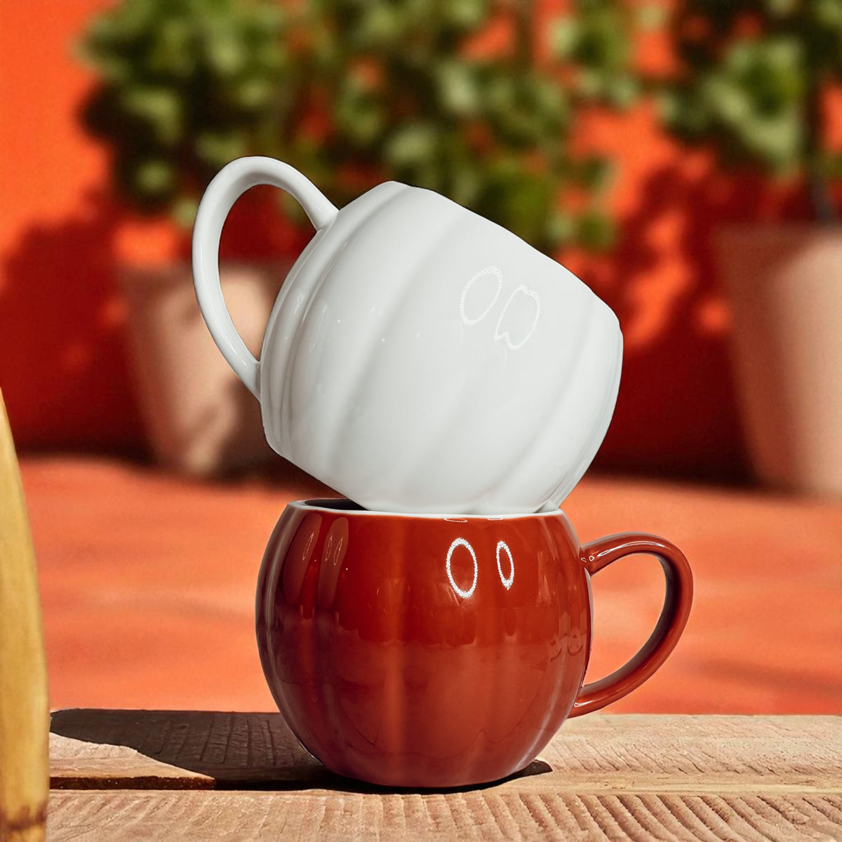 16oz Pumpkin Shaped Ceramic Coffee Mug in Rust Orange by Gia Roma