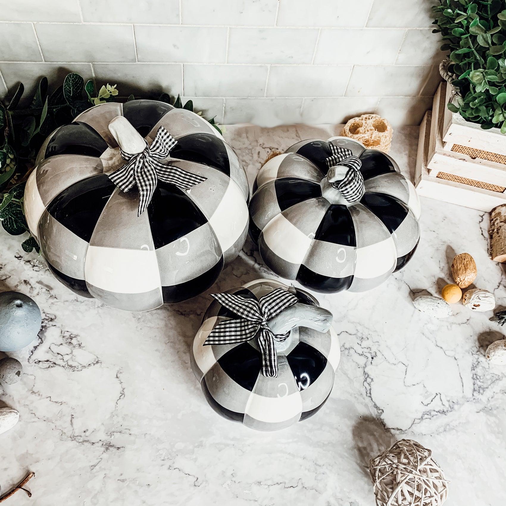 Buffalo Check Ceramic Pumpkins, Gingham Pumpkin Designs