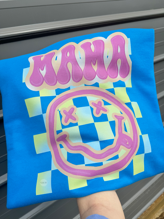 Mama Neon Checker Face Tee/Sweatshirt