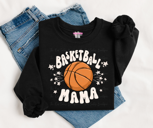 White Ink Starry Basketball Mama Graphic Tee or Crewneck Sweatshirt