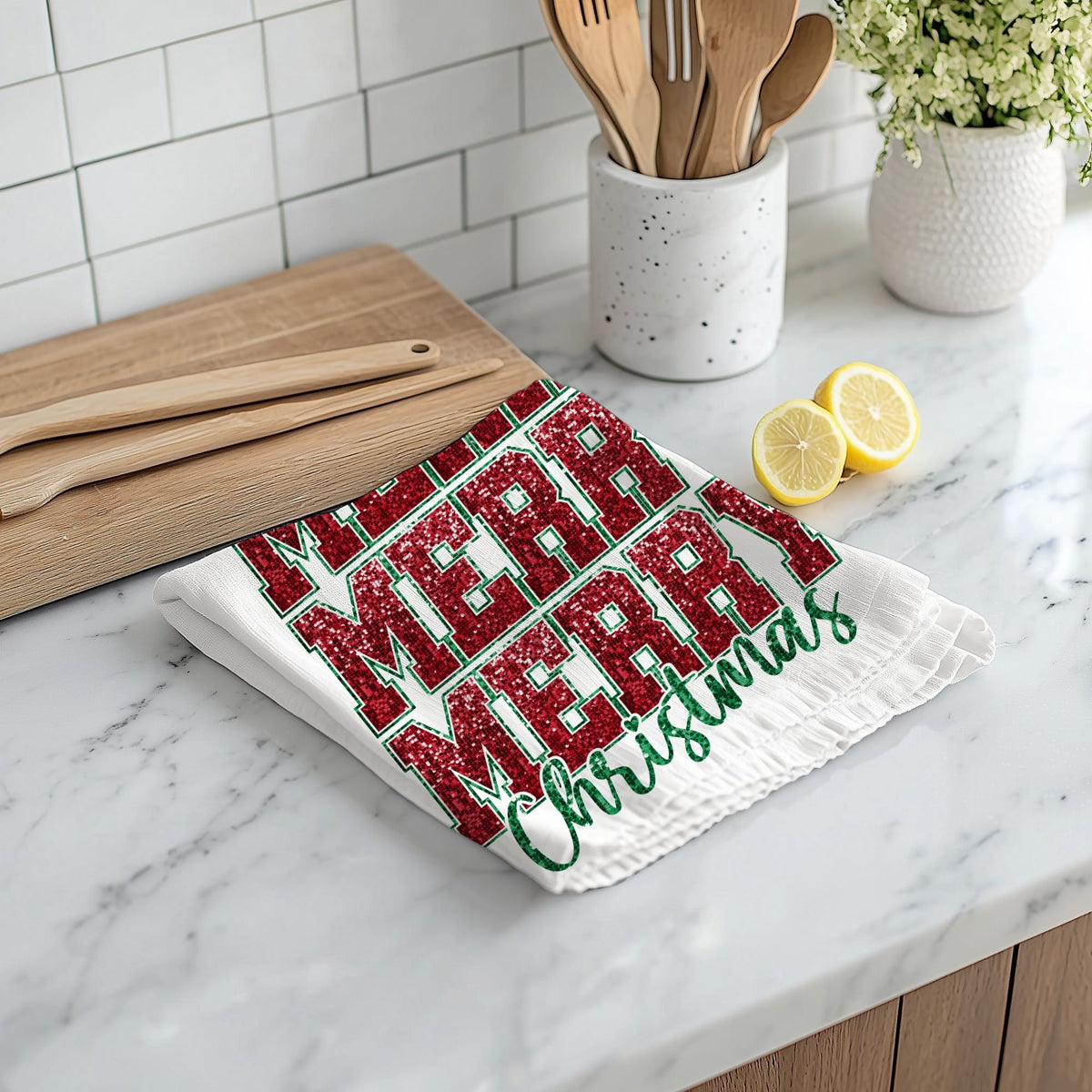 Sparkle Christmas kitchen decor
Glitter bow Christmas kitchen accessories
Christmas kitchen towel sparkle design