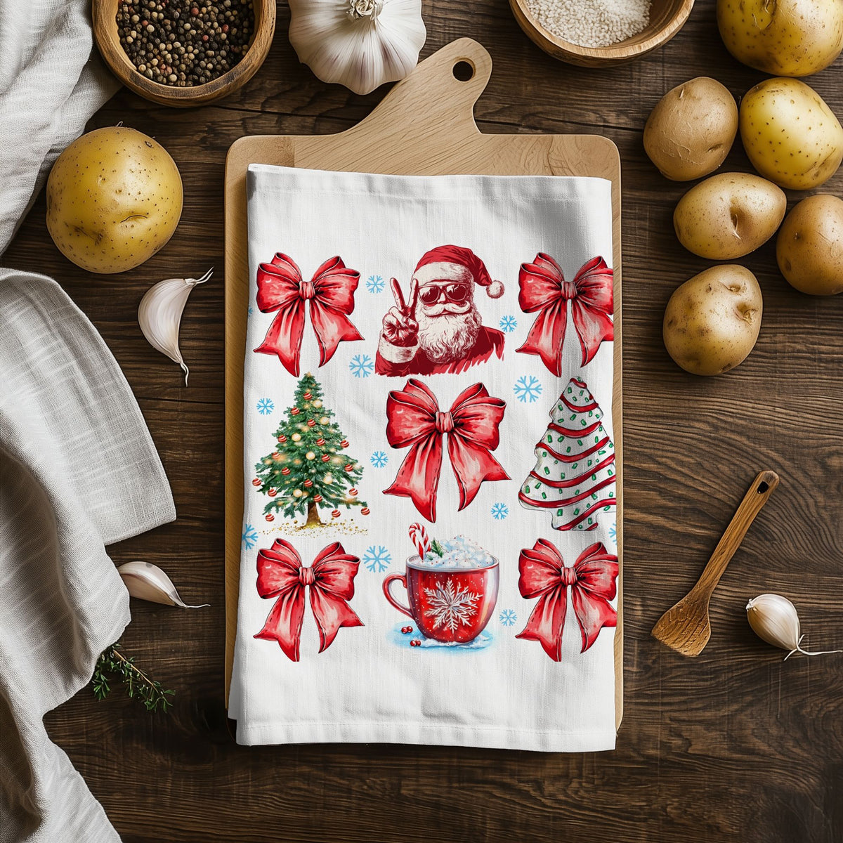 Christmas aesthetic kitchen essentials
Holiday trendy kitchen decor towel 
Coquette Christmas Kitchen Decorations with glitter accents