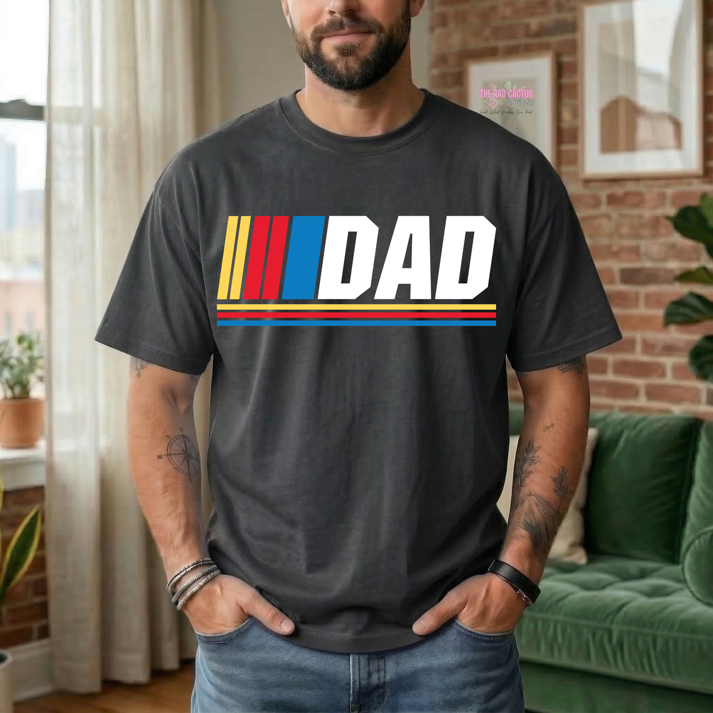 Retro Racing Dad White Ink Graphic Tee or Crewneck Sweatshirt