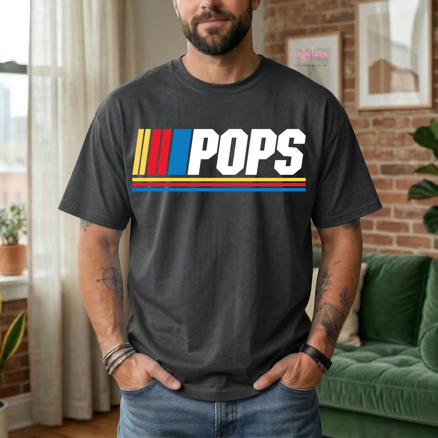 Retro Racing Pops White Ink Graphic Tee or Crewneck Sweatshirt