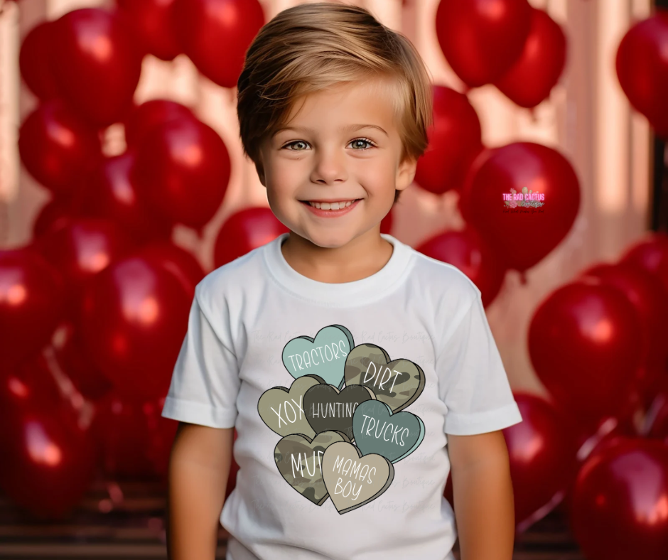 Tractors, Dirt & Mama’s Boy Valentine Youth Graphic Tee or Crewneck Sweatshirt
