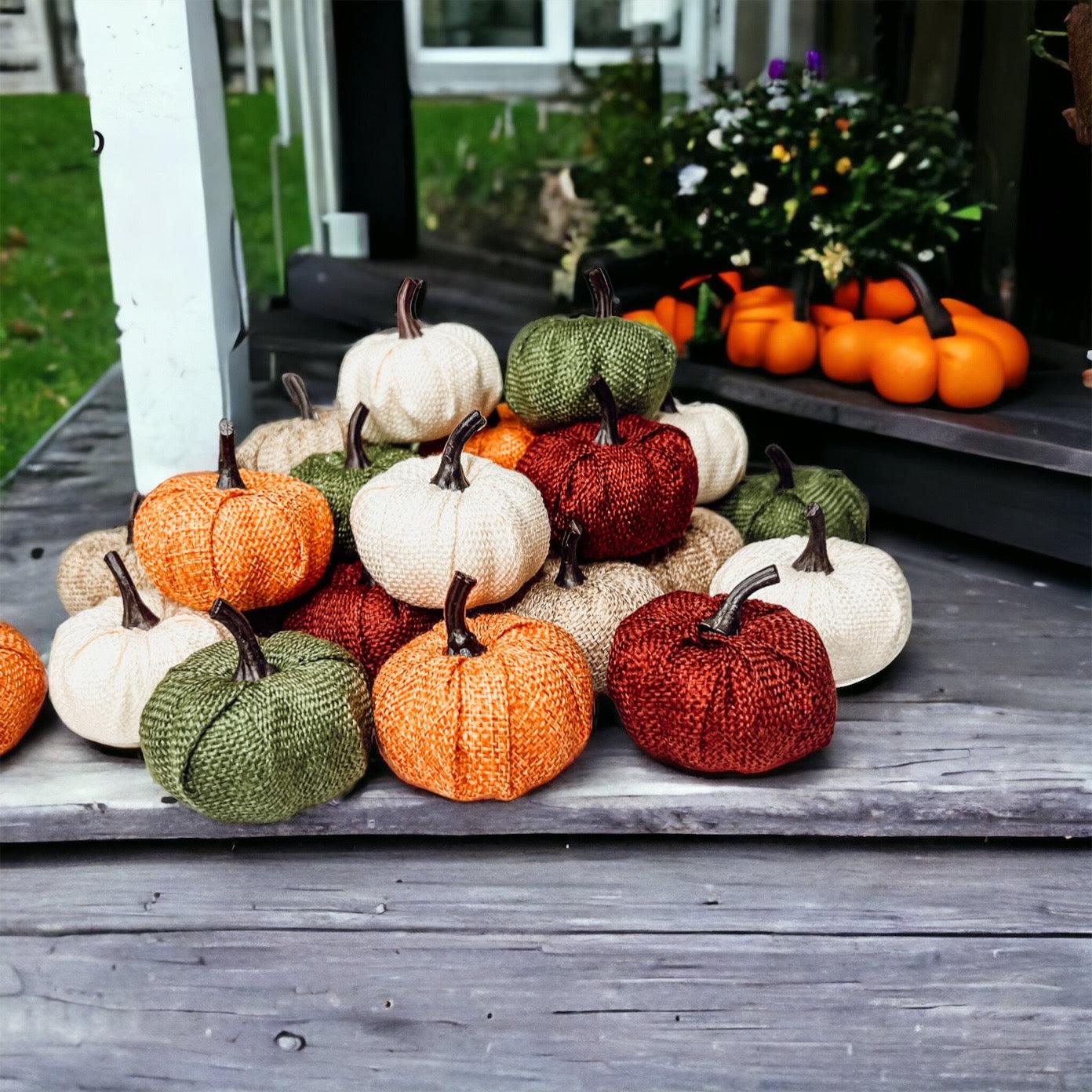 Fabric mini pumpkins for tiered tray, shelf or mantle