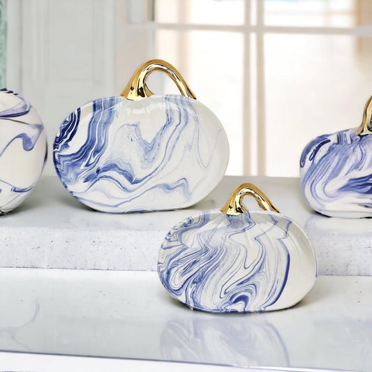 Ceramic Pumpkins for Kitchen Halloween Decorations - Blue and White Pumpkin Shaped Plates