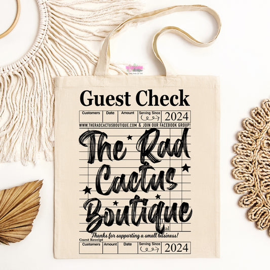 The Rad Cactus Boutique Guest Check Canvas Tote Bag