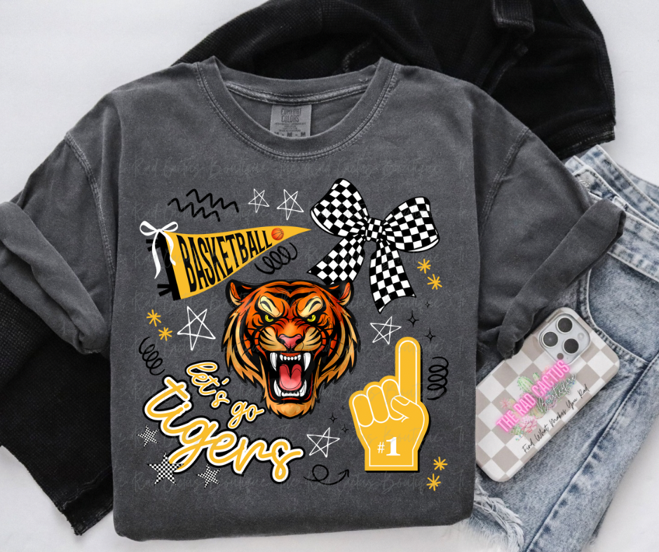 Tigers Basketball Spirit Graphic Tee or Crewneck Sweatshirt Custom Mascot Shirt