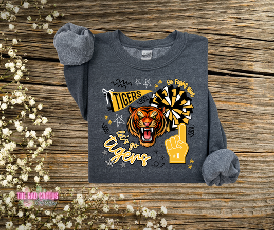 Tigers Spirit Pom Graphic Tee or Crewneck Sweatshirt Custom Mascot Shirt