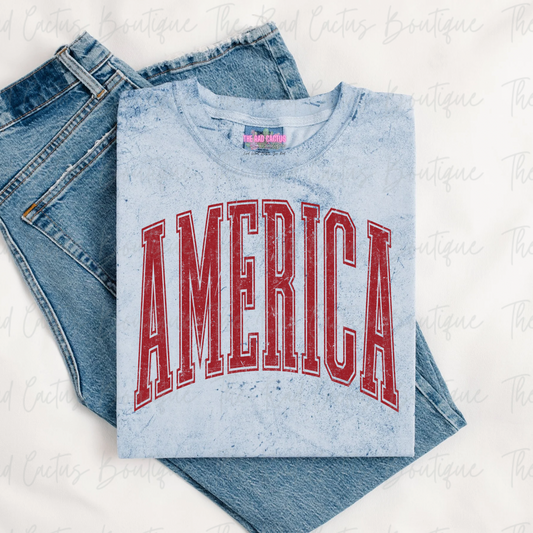 America Collegiate Patriotic Graphic Tee or Crewneck Sweatshirt