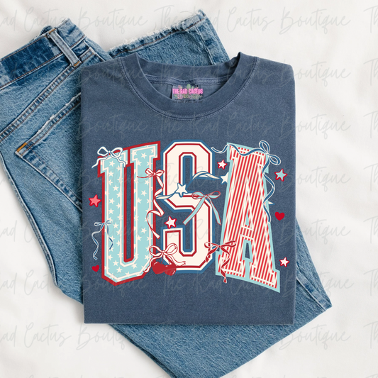 USA Bows Patriotic Graphic Tee or Crewneck Sweatshirt