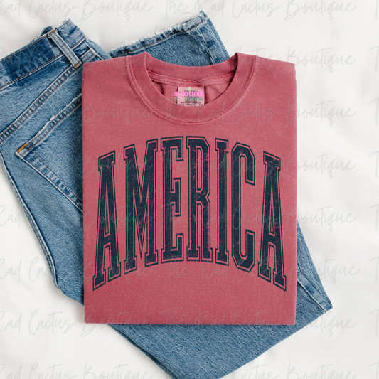 America Vintage Collegiate Navy Ink Graphic Tee or Crewneck Sweatshirt