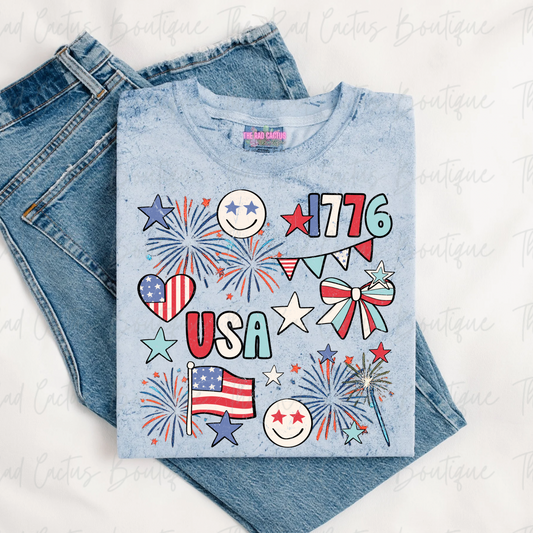 USA 1776 Patriotic Patchwork Graphic Tee or Crewneck Sweatshirt