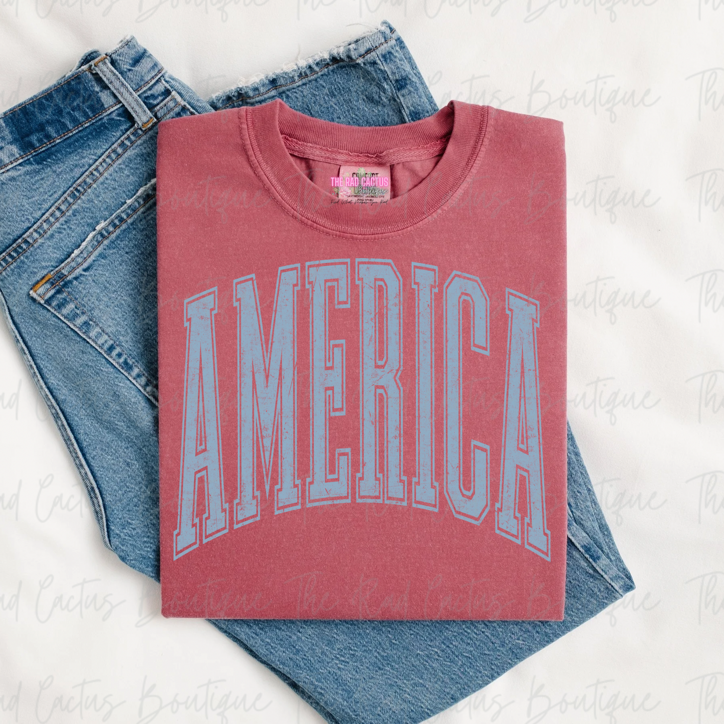 America Vintage Collegiate Light Blue Ink Graphic Tee or Crewneck Sweatshirt