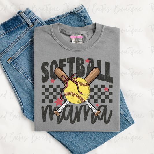 Softball Mama Black Ink Graphic Tee or Crewneck Sweatshirt