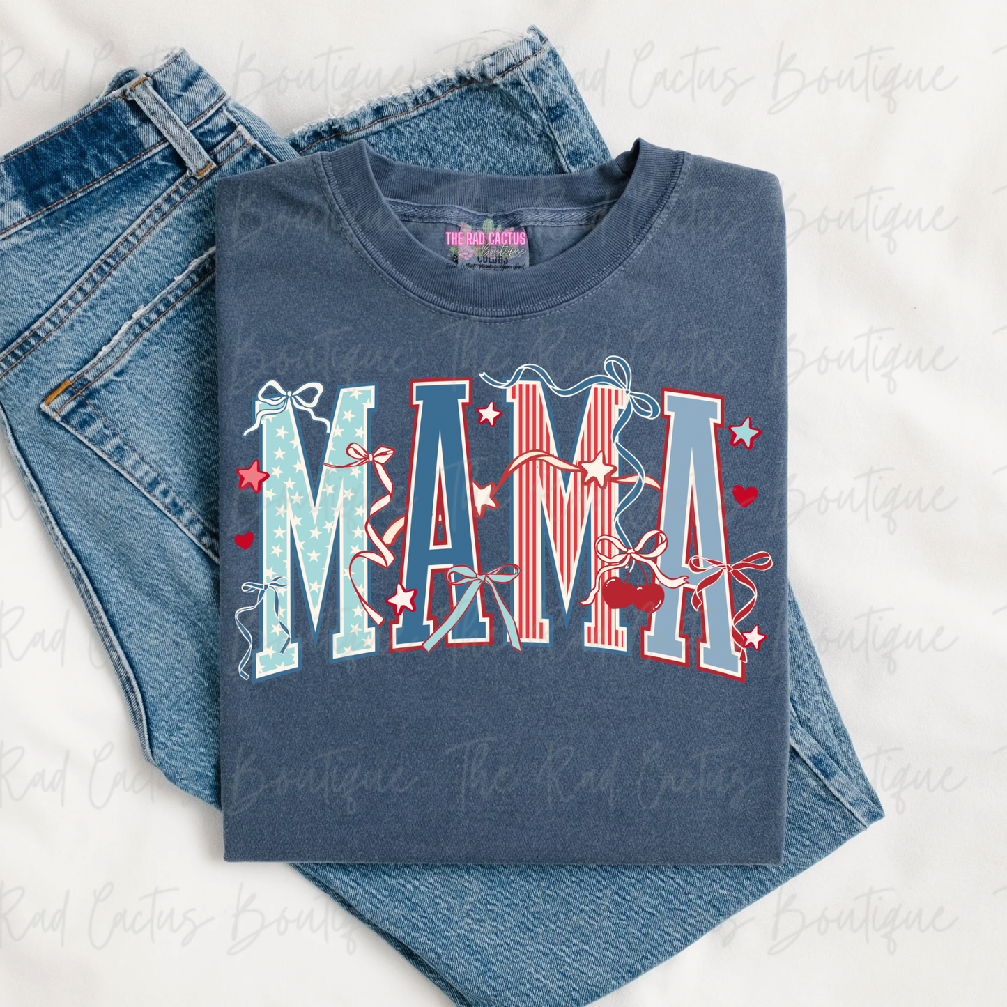Mama USA Patriotic Coquette Graphic Tee or Crewneck Sweatshirt