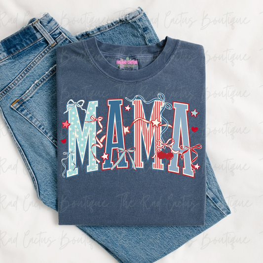 Mama USA Patriotic Coquette Graphic Tee or Crewneck Sweatshirt
