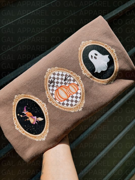 Witch Pumpkin & Ghost Vintage Picture Frame Tee/Sweatshirt
