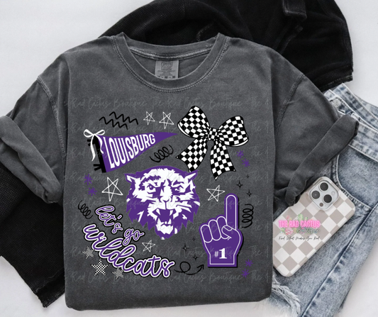 Louisburg Wildcats Spirit Graphic Tee or Crewneck Sweatshirt Custom Mascot Shirt