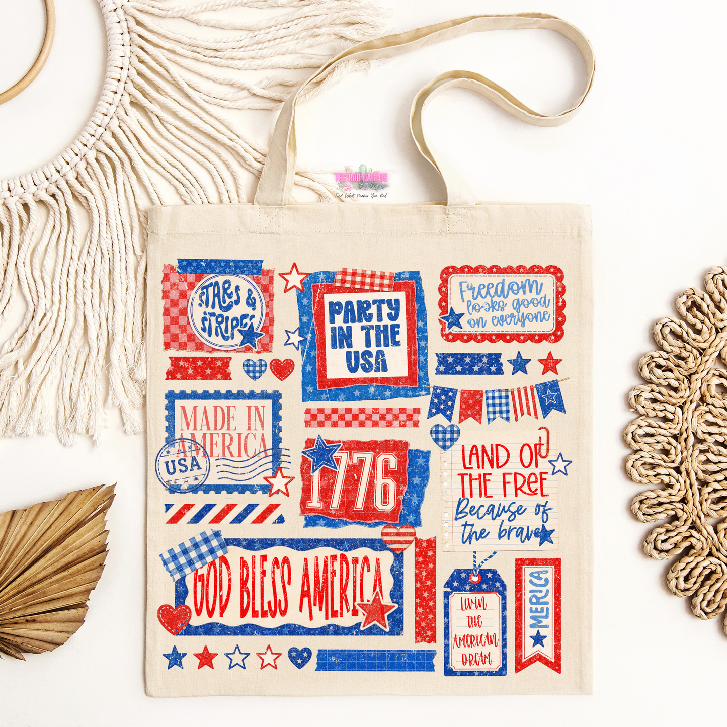 Americana Stamp Collage Tote Bag
