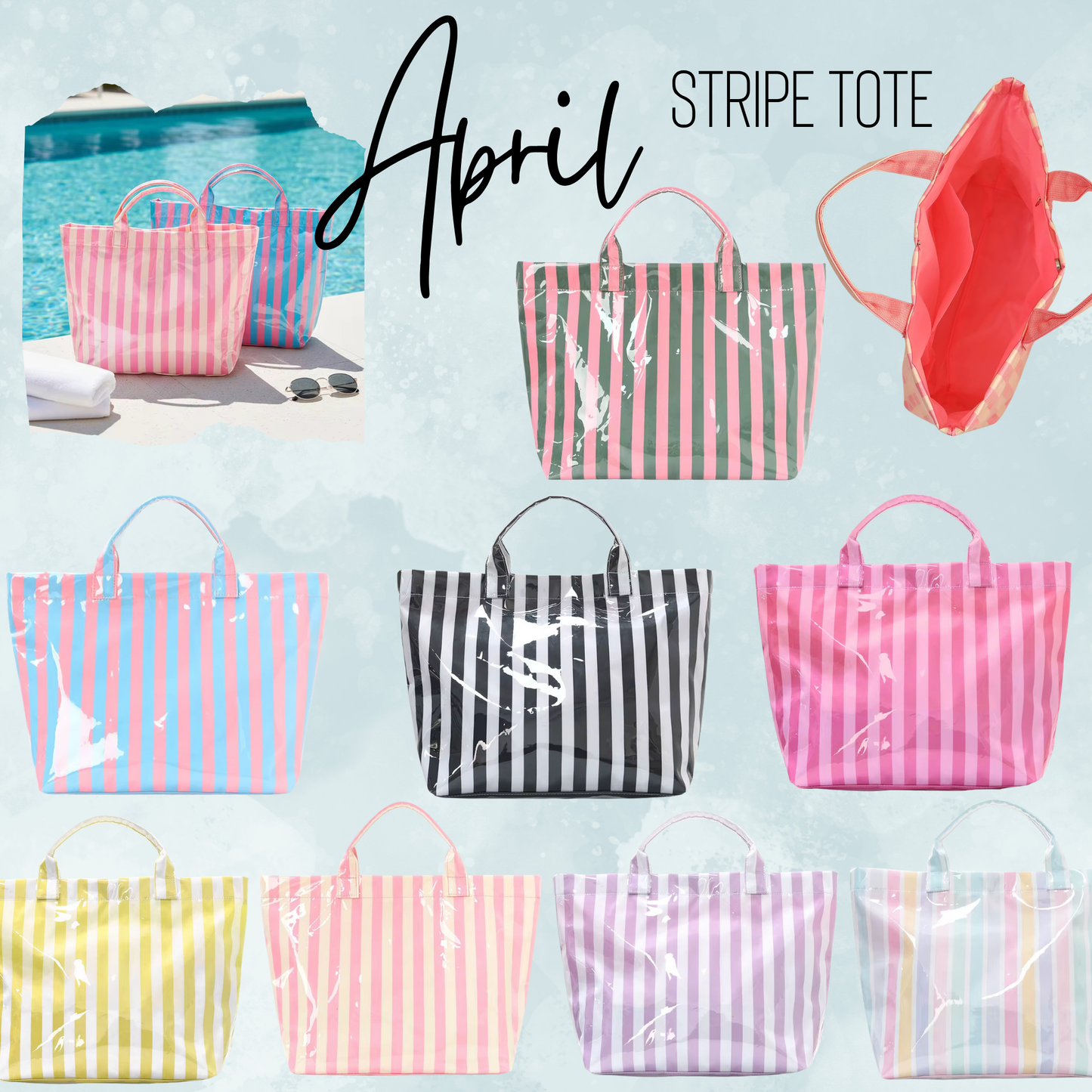 The April Vinyl Tote Bag - Stripes - PREORDER