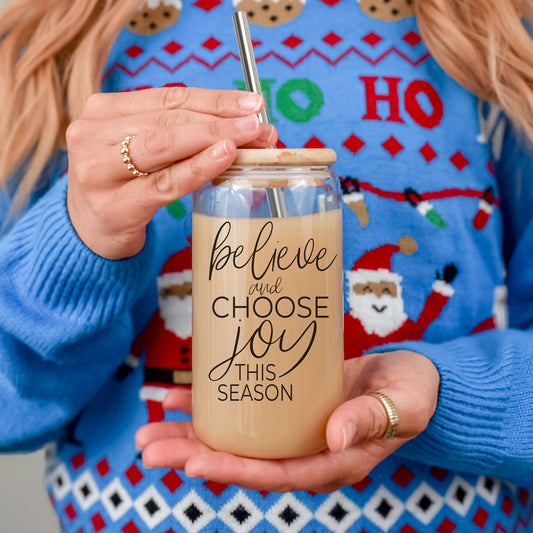 Believe & Joy Glass Cup