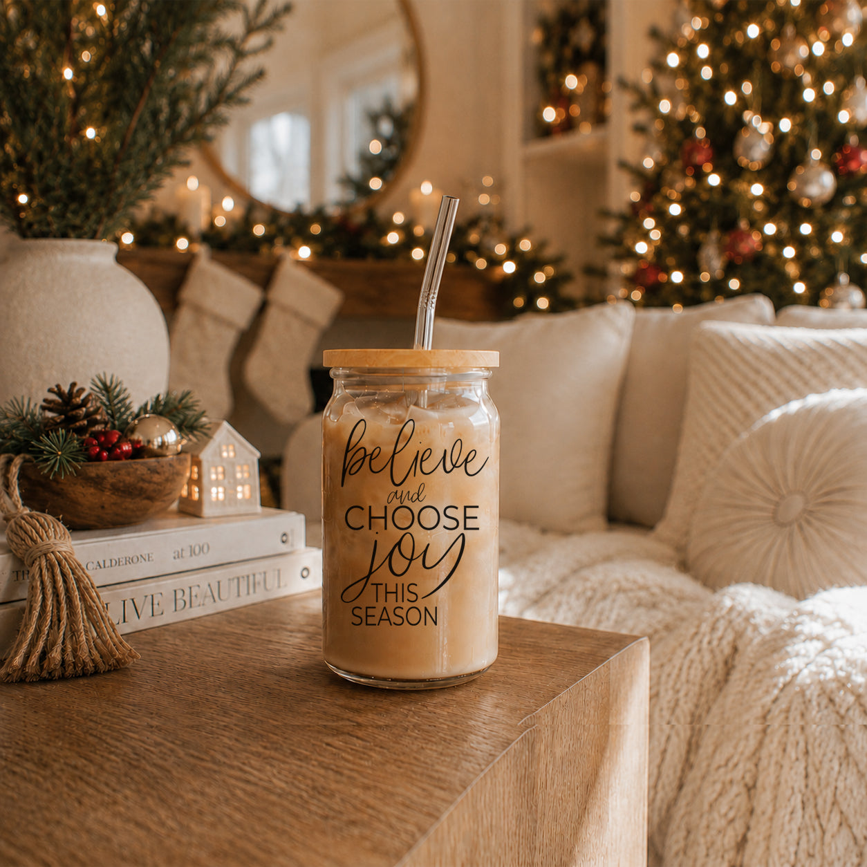 Believe & Joy Glass Cup