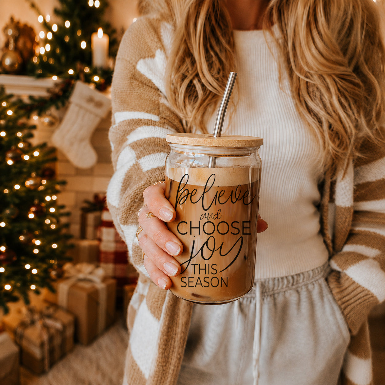 Believe & Joy Glass Cup