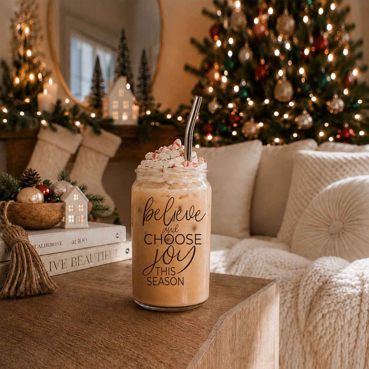 Believe & Joy Glass Cup