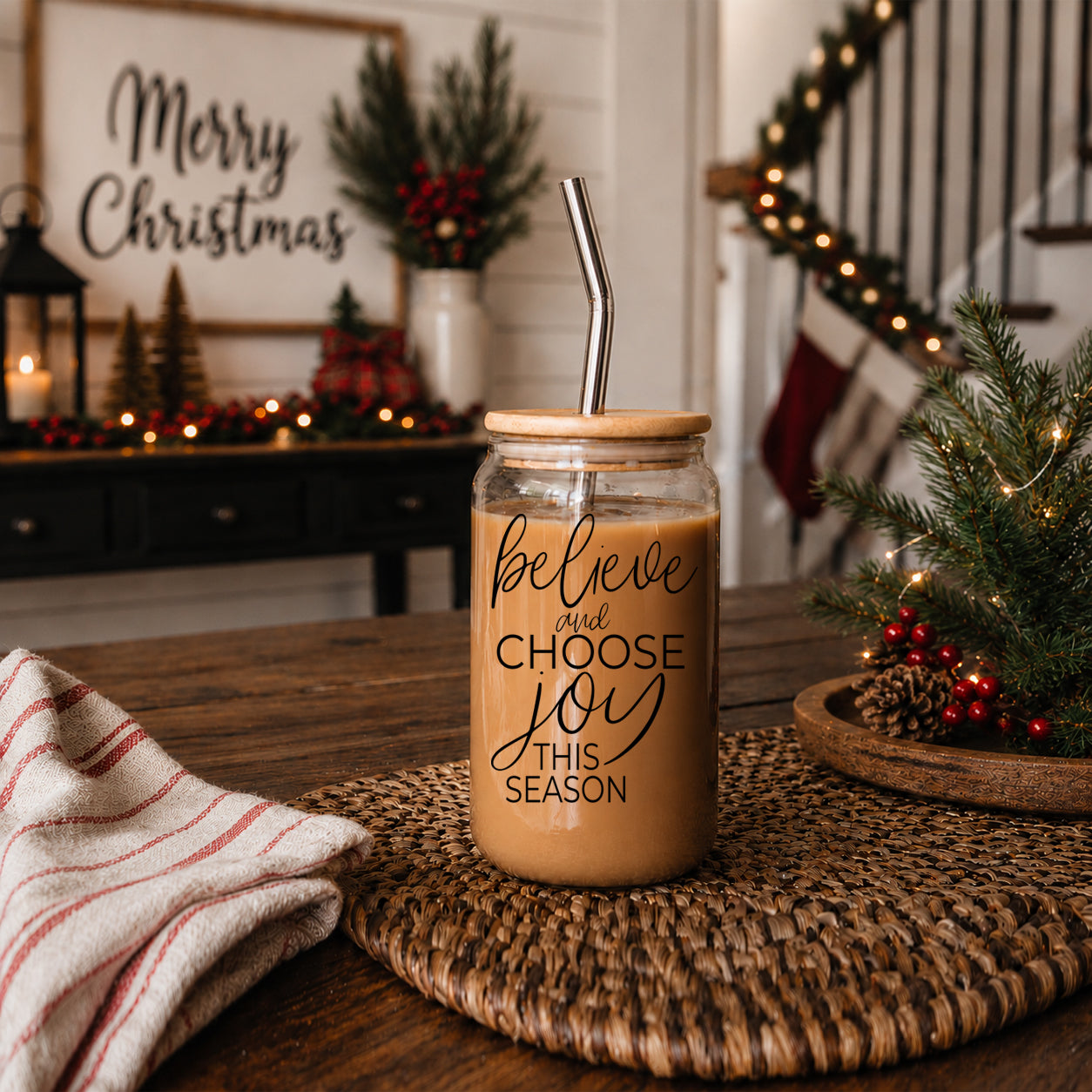 Believe & Joy Glass Cup