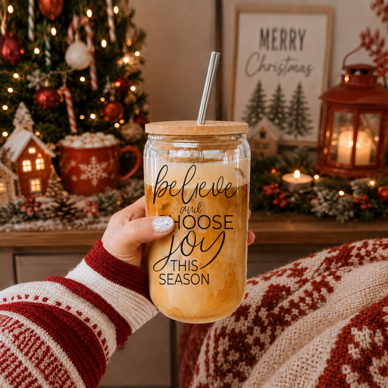 Believe & Joy Glass Cup
