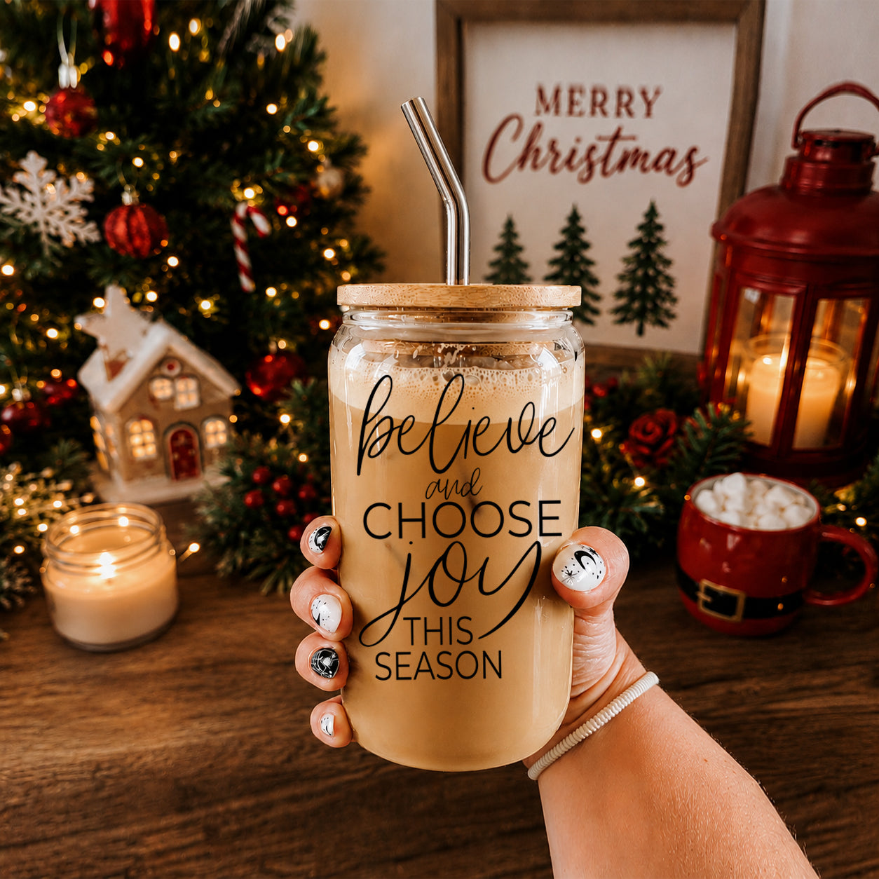 Believe & Joy Glass Cup