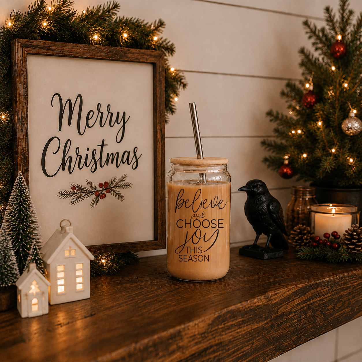 Believe & Joy Glass Cup