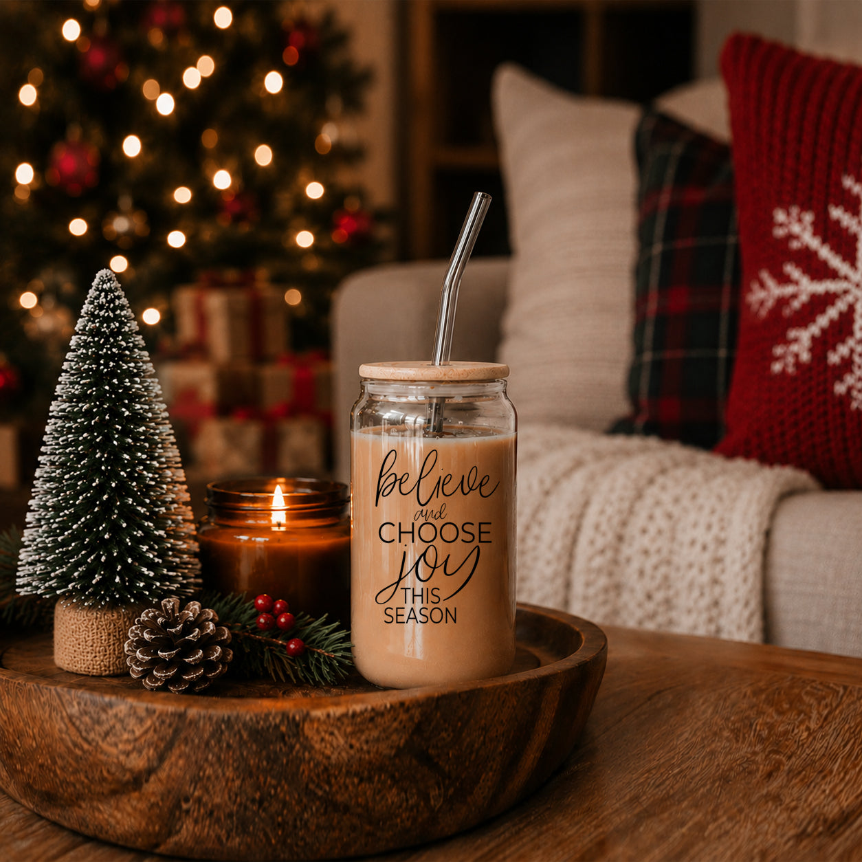 Believe & Joy Glass Cup