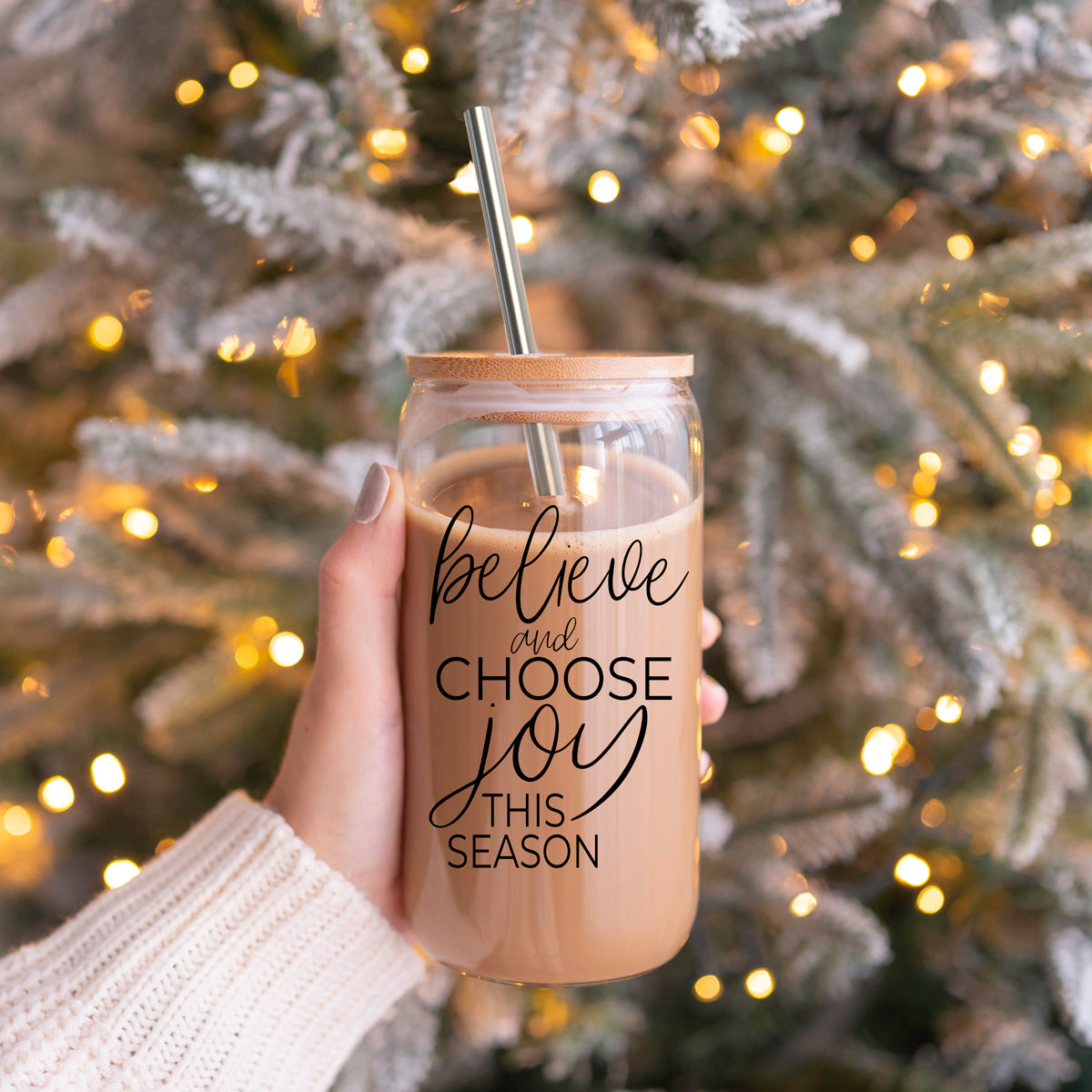 Believe & Joy Glass Cup