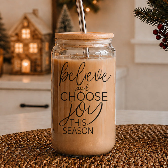 Believe & Joy Glass Cup
