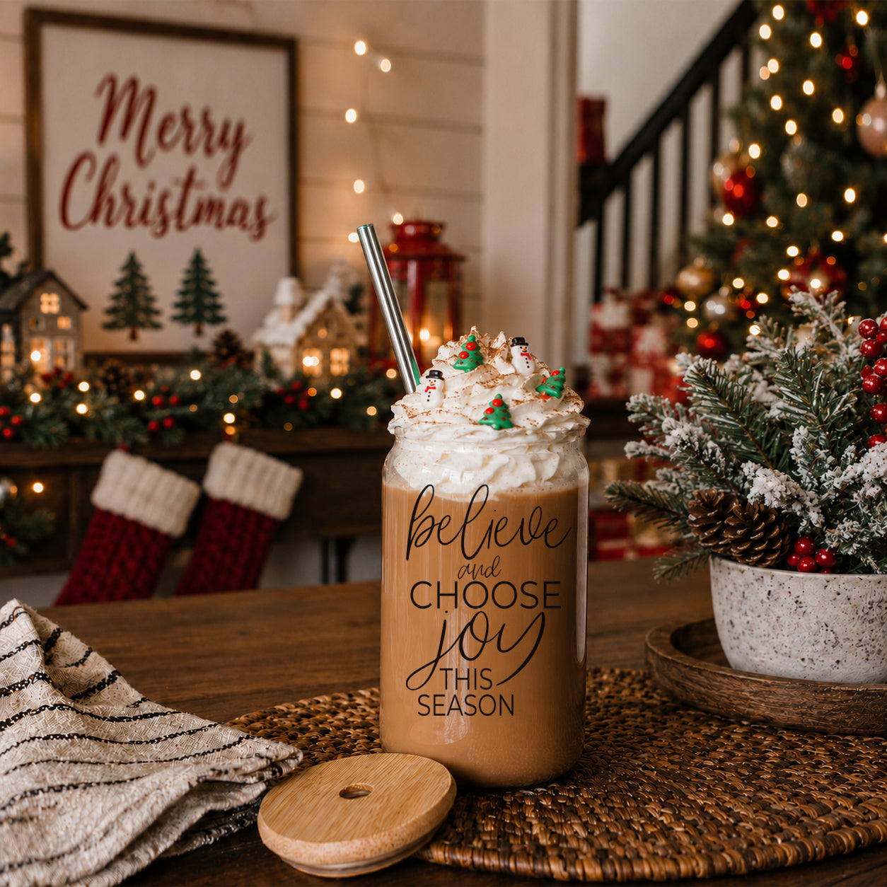 Believe & Joy Glass Cup